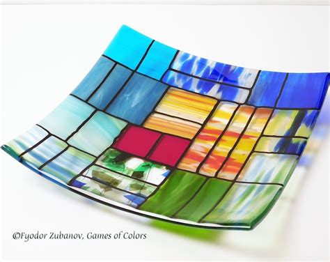 A Square Fused Glass Plate A Gentle Color Mix Decorative Plate High Quality Stained Glass