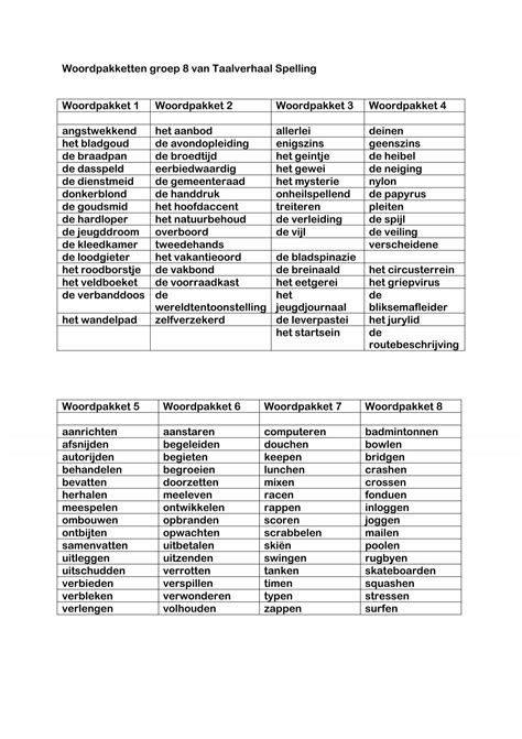 Woordpakketten Groep 8 Van Taalverhaal Spelling Het Visnet