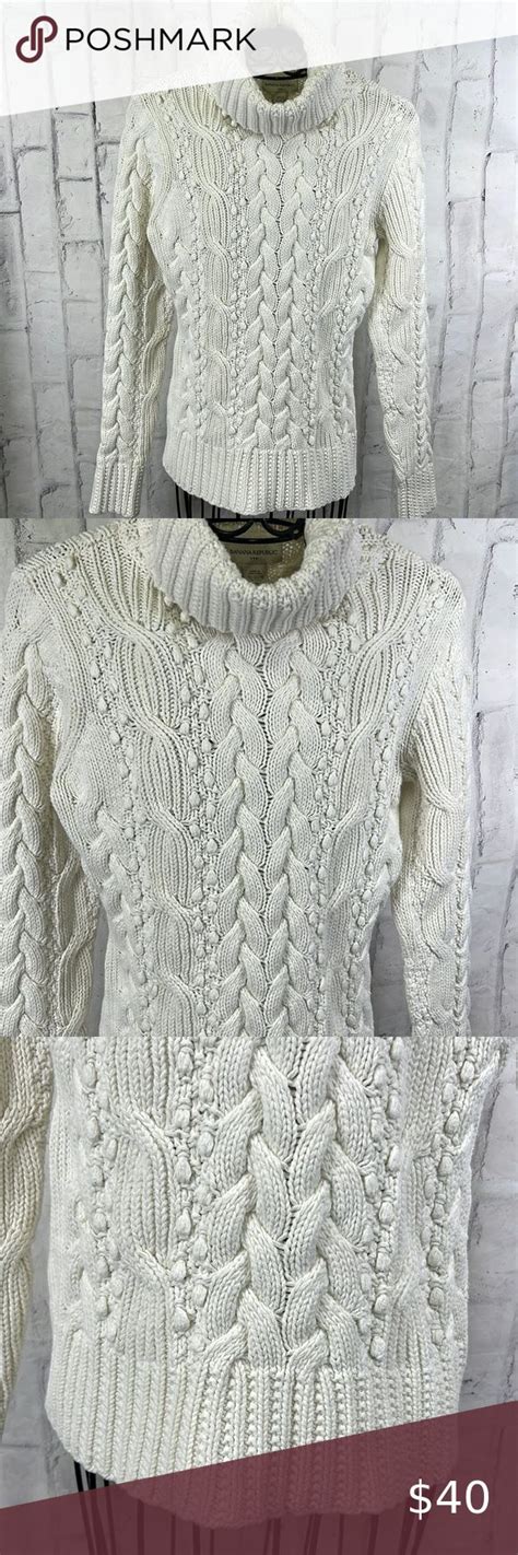 Y2K Banana Republic Factory Cable Knit Sweater Cream Turtleneck