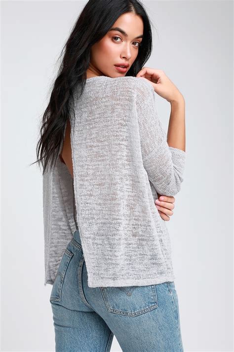 Cute Light Grey Sweater Top Surplice Back Sweater Top Top Lulus