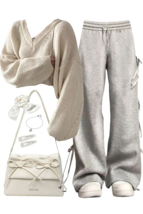 OOTD Bow Tie Sweatpants Solid Color Leather Shoulder Bag Oversized