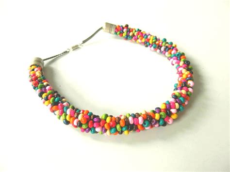 Collier Ras De Cou Ethnique Multicolore En Perles De Bois Collier Par