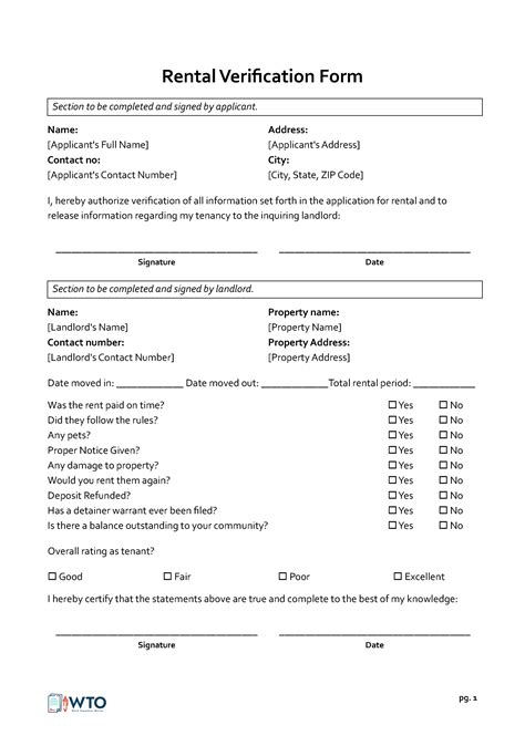 Free Rent Verification Forms Word Pdf