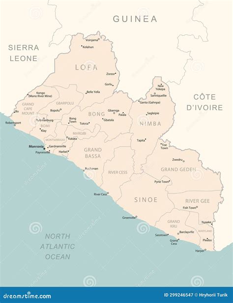 Liberia - Detailed Map with Administrative Divisions Country Stock