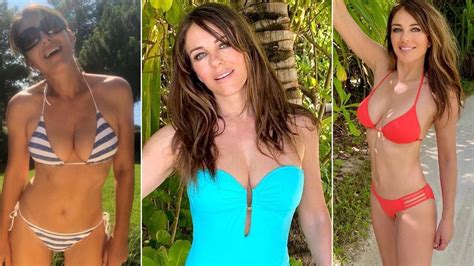 Elizabeth Hurley S Sizzling Bikini Snaps From Plunging Swimsuits To