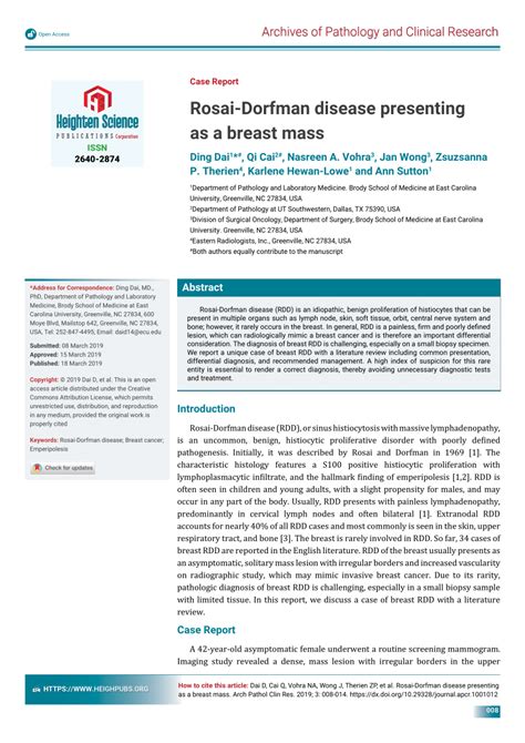 Pdf Rosai Dorfman Disease Presenting As A Breast Mass