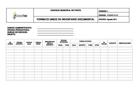 Calam O Formato Unico Inventario Documental Riset