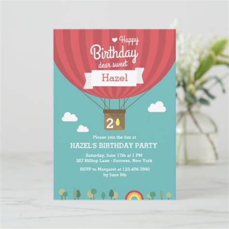 Hot Air Birthday Balloon Invitation Zazzle