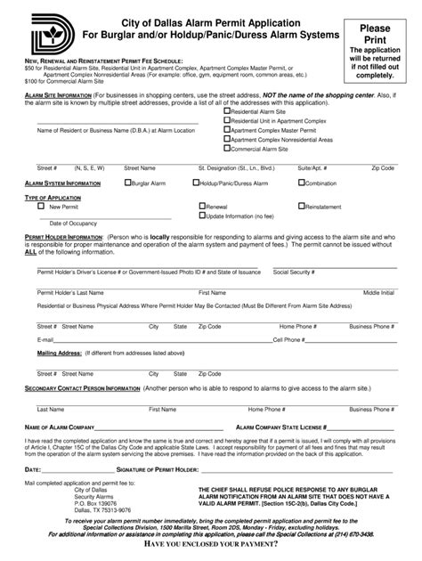 Tx City Of Dallas Alarm Permit Application Fill And Sign Printable