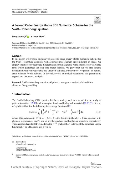 A Second Order Energy Stable BDF Numerical Scheme For The Swift