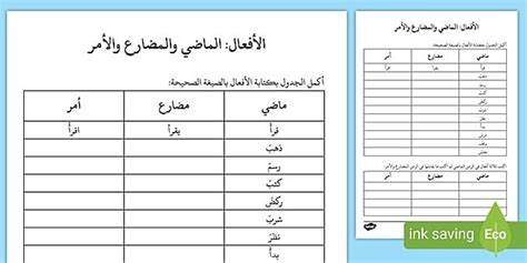 ورقة عمل عن الأفعال الماضي والمضارع والأمر Free Teaching Resources