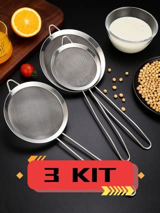 Kit 3 Peneira Coador De Peneiras Aço Inoxidável Para Cozinha Peneira De