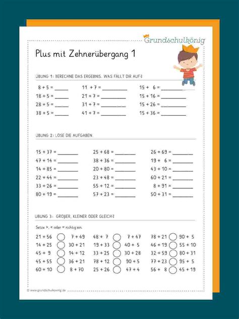 Addition Mit Zehner Berschreitung Kostenlose Arbeitsbl Tter