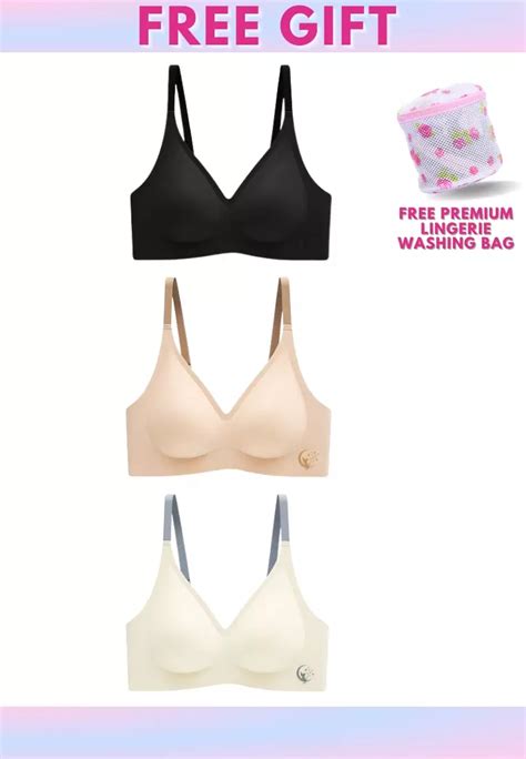 Buy Kiss Tell Pack Premium Olivia Seamless Wireless Paded Push Up Bra In White Nude And