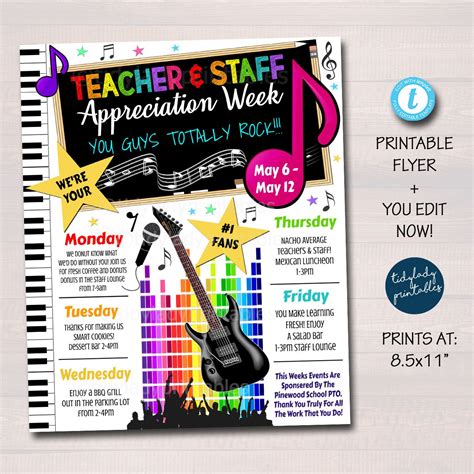 Teacher Appreciation Week Poster With Guitar And Musical Notes