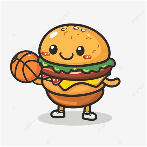 Cute Burger Mascot Design Playing Basketball Freestyle With Ball