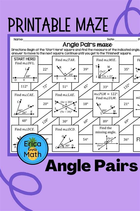 Explore The World Of Angle Pairs With This Printable Maze Worksheet