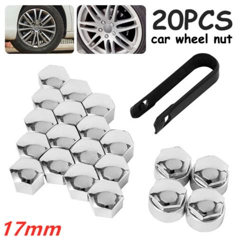 20X 17mm Chrome Alloy Wheel Nut Bolt Covers Caps Key Universal For Car