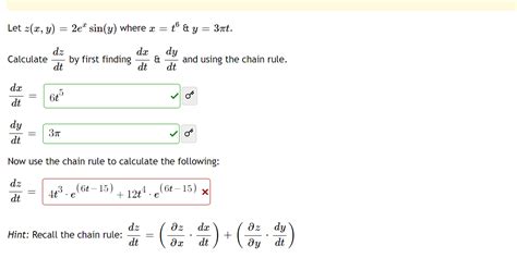 Solved Let Z X Y 2exsin Y Where X T6andy 3πt Calculate Dtdz