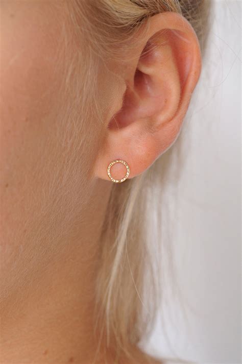 9ct Gold Hammered Small Circle Earrings Delicate 9ct Gold Etsy