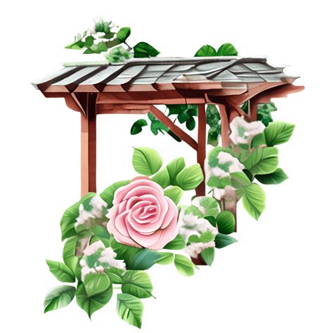 Pergola mit rosa Rosen und Blättern Creative Fabrica