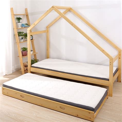 Double Children Floor Bed Frame Toddler Premium Wood Kids Twin Bed ...