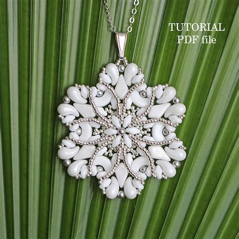 Beaded Pendant Tutorial Snowflake Superduo Bead Pattern New Etsy Uk