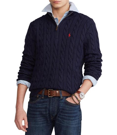 Polo Ralph Lauren Cable Knit Cotton Quarter Zip Sweater Dillards