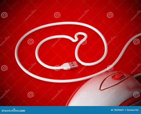 Computer Mouse Cable Forming An At Sign 3d Illustration Stock