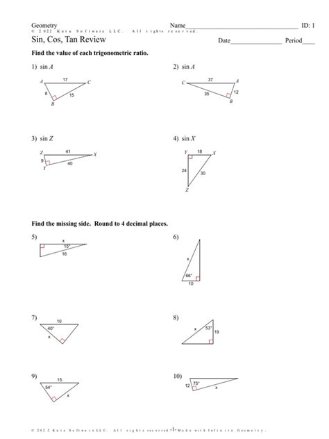 Sin, Cos, Tan Review | PDF | Mathematical Relations | Angle