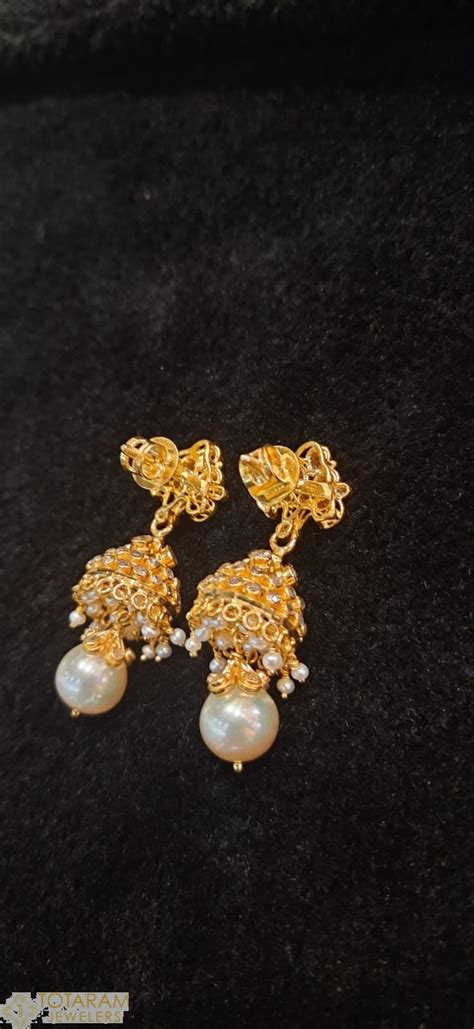 22K Gold Uncut Diamond Jhumkas - Dangle Earrings with South Sea Pearls ...