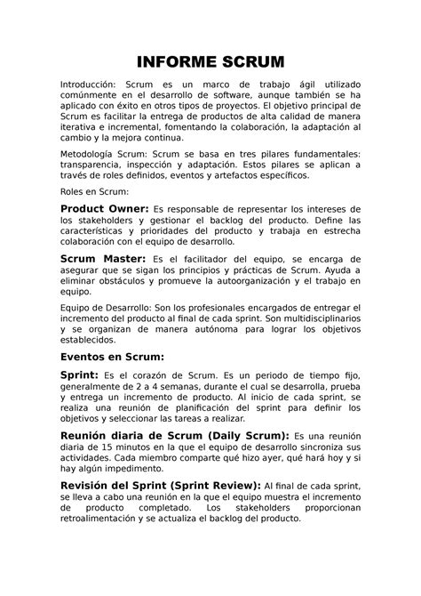 Informe Scrum Sistemas Informe Scrum Introducci N Scrum Es Un