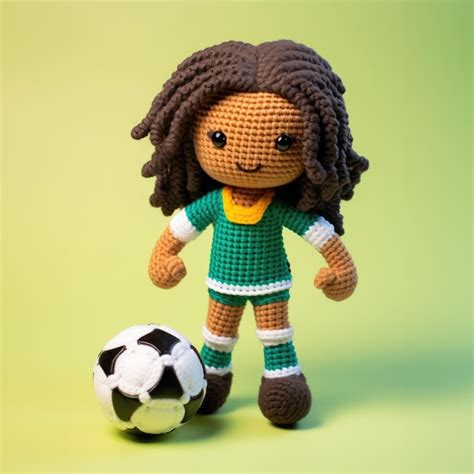 Boneca Amigurumi De Uma Atleta Feminina Jogadora De Futebol Foto Premium