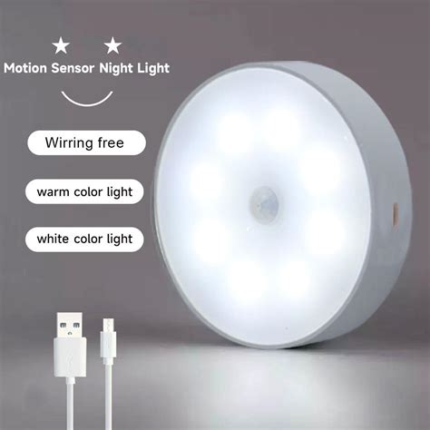 Cheap Motion Sensor Light Led Usb Nightlights Round Chargeable Lamp For Bedroom Kitchen Stair