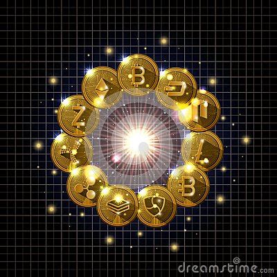 Universe Cryptocurrency Gold Set Types Icons Cartoon Vector