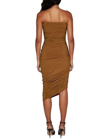 Norma Kamali Diana Strapless Midi Dress In Brown Lyst