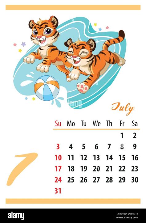 Calendario Del Muro Para 2022 Julio Lindos Tigres De Dibujos Animados