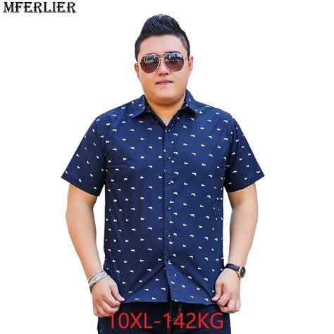 Mferlier Summer Men 8xl 9xl Shirts 10xl 7xl Plus Size Big Larger Navy