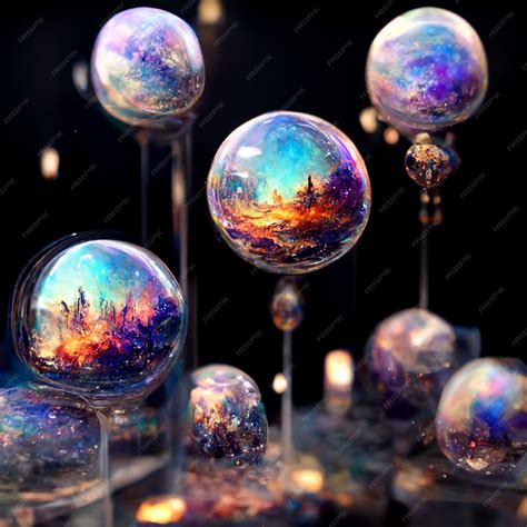 Premium AI Image | A set of glass spheres with a colorful landscape in ...