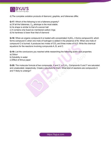 Class 10 Chemistry Worksheet On Chapter 4 Carbon And Its Compounds Set 1