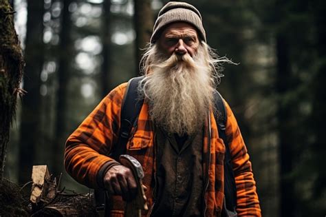 Premium Photo Seasoned Lumberjack Old Person Forest Generate Ai