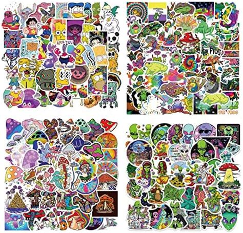 200 PCS Stoner Psychedelic Stickers Mushrooms Aliens Frogs Cartoon