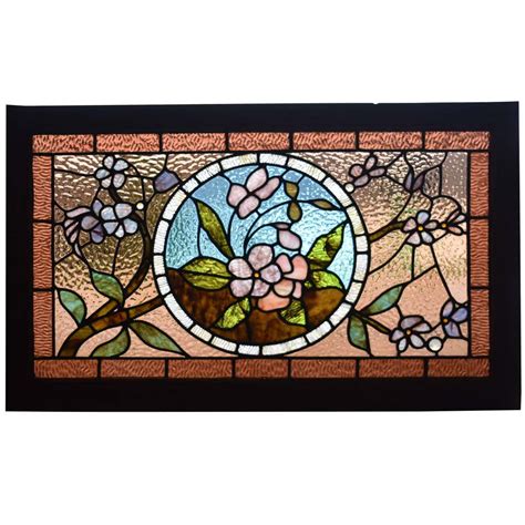 Antique Stained Glass Window With Flower Designs In Ripple Glass In Brown Green At 1stdibs