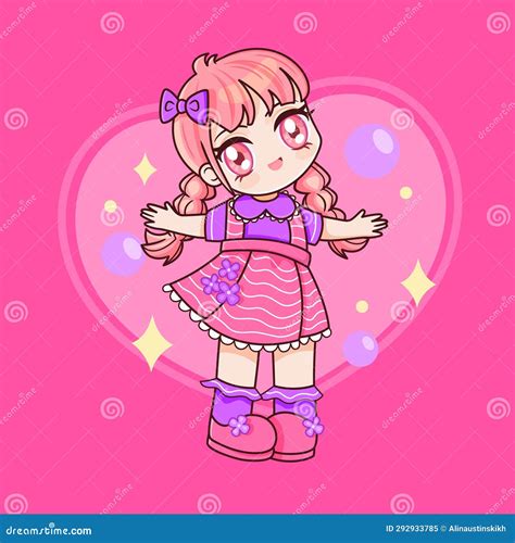 Cute Chibi Anime Girl In Pink Dress Stock Illustration Illustration