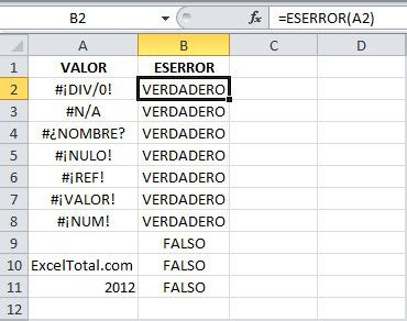 La función ESERROR en Excel Excel Total