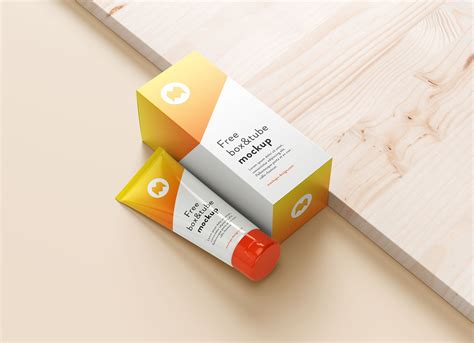 Free Cosmetic Cream Tube With Box Packaging Mockup PSD Set Good Mockups