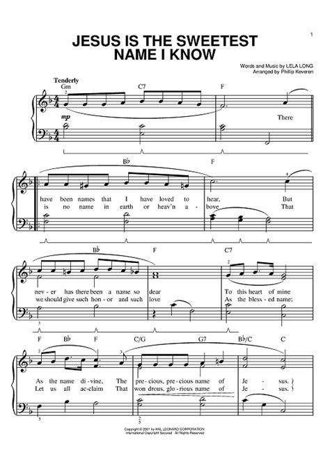 Jesus Is The Sweetest Name I Know" Sheet Music by Lela Long for Easy ...