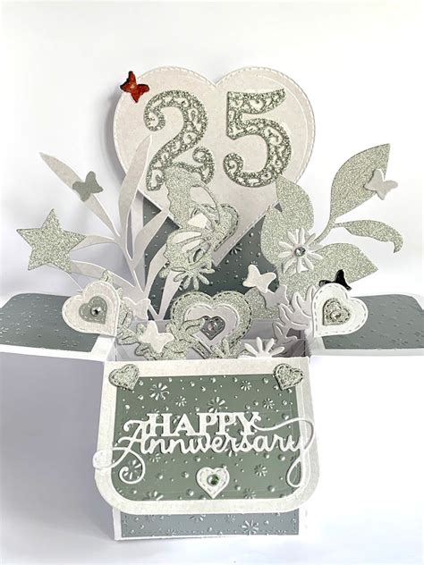 Silver Wedding Anniversary Pop Up Card 25th Anniversary Card Etsy Uk