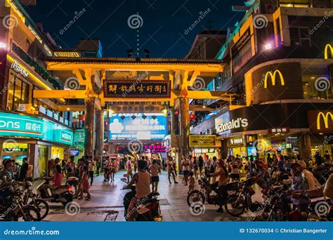 Sanya Downtown Nightlife Crowded Place at Night in Food Corner ...