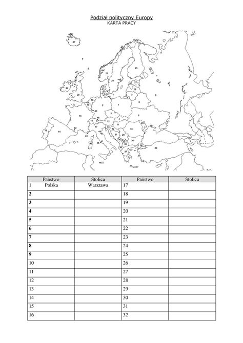 Pa Stwa Europy Karta Pracy Podzia Polityczny Europy Karta